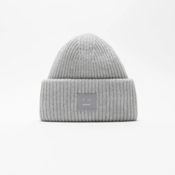 Acne Studios Pansy ribbed-knit wool beanie Light Grey Melange OS - Picture 1 of 7